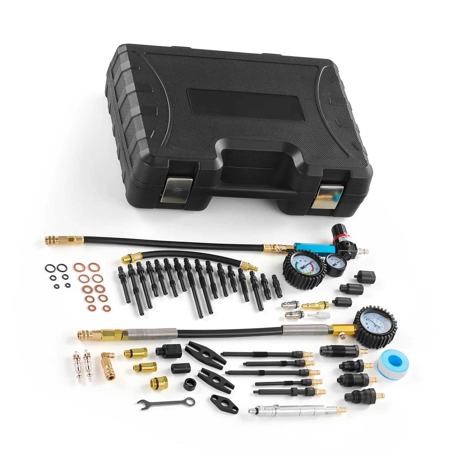 Engine Cylinder Compression Tester Kit, 0-700 PSI Pressure Gauge & 0-100 PSI Leak Gauge, Automotive Leak Down Tester Kit with 4 Adapters, Pressure Check & Leakage Rate Test on Cars, Motorcycles