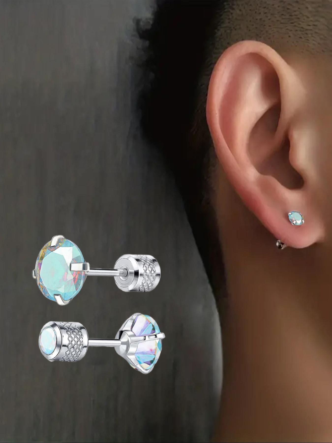 Men's Punk Style Artificial Zircon Decor Stud Earrings, Stainless Steel Earrings, Fashion Jewelry for Party, Daily Decor, Trendy All-match & Exquisite Jewelry for Birthday Gift