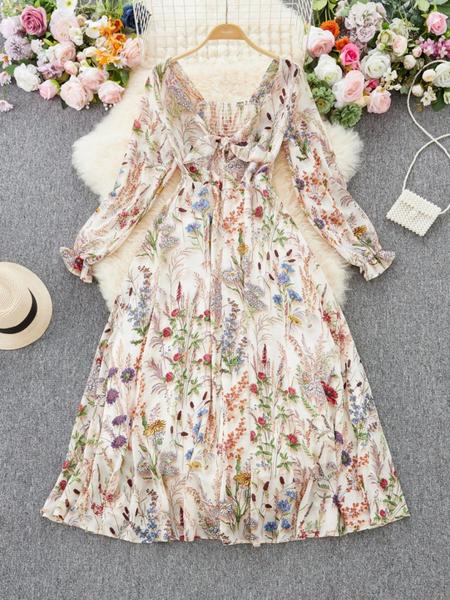 Elegant Floral Print Dress for Women, French Style Fashionable Ladies' Clothing, New Arrival European Inspired Design Casual Wear