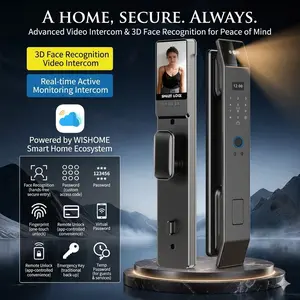 Smart Face Recognition Door Lock with Video Intercom, Biometric Fingerprint and Keypad, Works with Wishome App, 6068 Mortise
