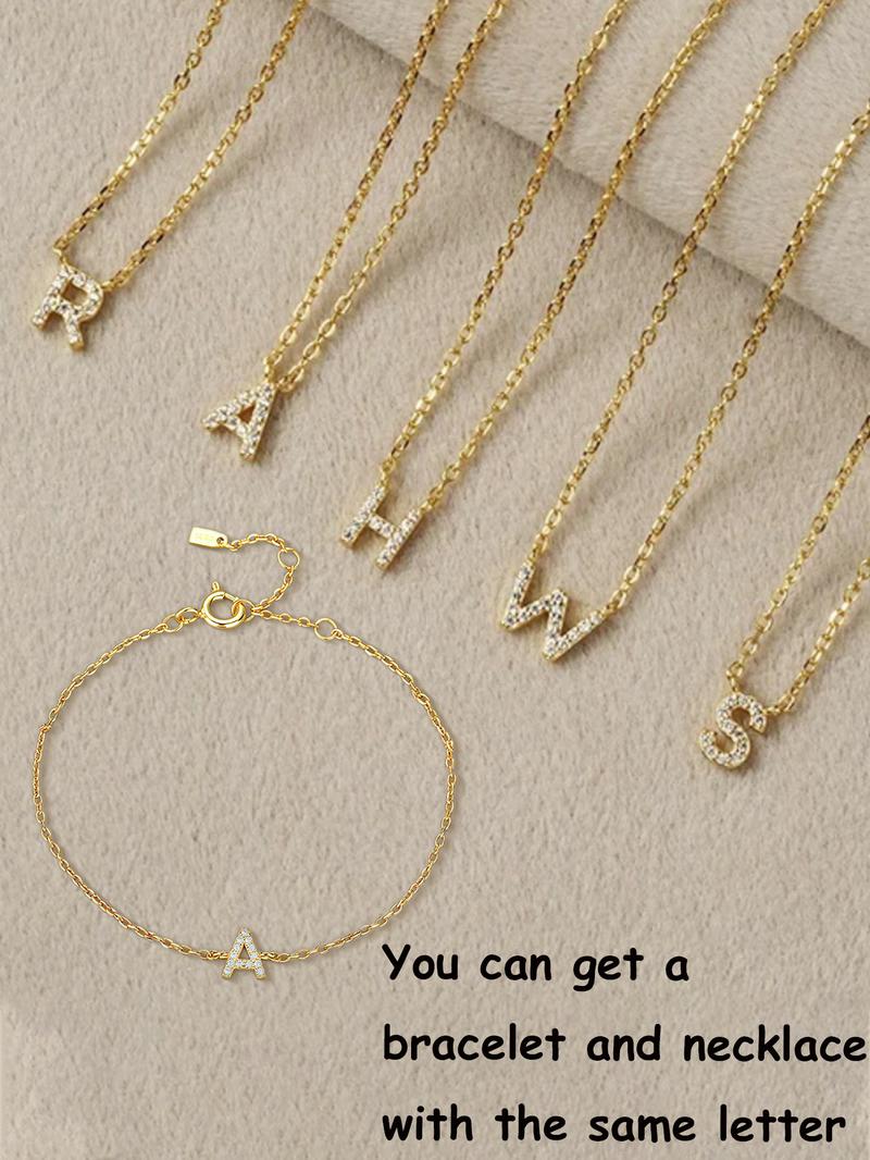 S925 Sterling Silver Personalized Initial Necklace, 1 Count Letter Design Artificial Zircon Decor Necklace for Women, Silver Jewelry, Fashion Accessories for Party, Daily Decor, Alphabet Necklaces