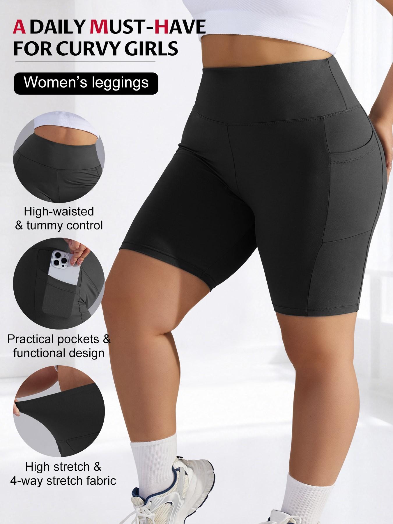 Women's Plus Size Casual Tight Fit Solid Color Shorts, Fitted Fashion Shorts, Side Pockets, Comfortable Daily Wear, Fashion Design, Perfect for Everyday Use