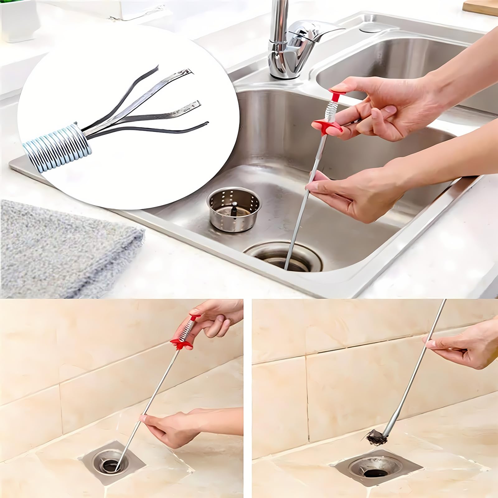 For Trash Pickup, Home and Kitchen Sinks, Drains, Toilets (78.74 inches) with 4 Claws Bendable Hose Pickup Aid, Flexible Gripper Picker Tool (Drain Clog Removal Tool)