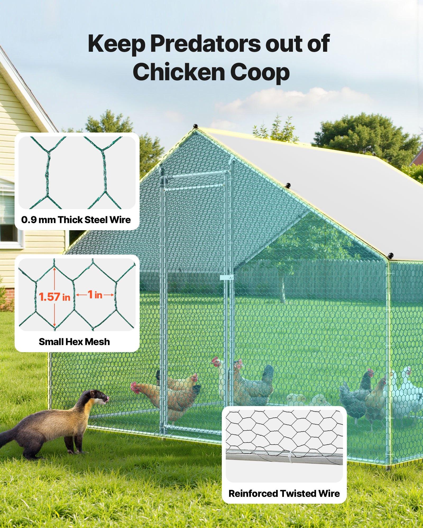 fathersdaygift  VEVOR Metal Chicken Coop, 9.8x6.5x6.5ft Large Walk-in Chicken Runs with Cover, Spire Roof Hen House Enclosure with Security Lock, Outdoor Duck Rabbit Cage Poultry Pen for Backyard, Farm, Yard