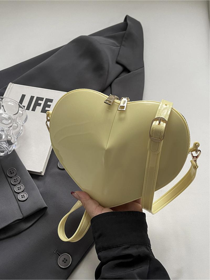 Elegant Heart-Shaped Shoulder Bag for Women, Glossy Design Crossbody Purse, Perfect for Shopping, Stylish Ladies' Accessory, Elegant Bags