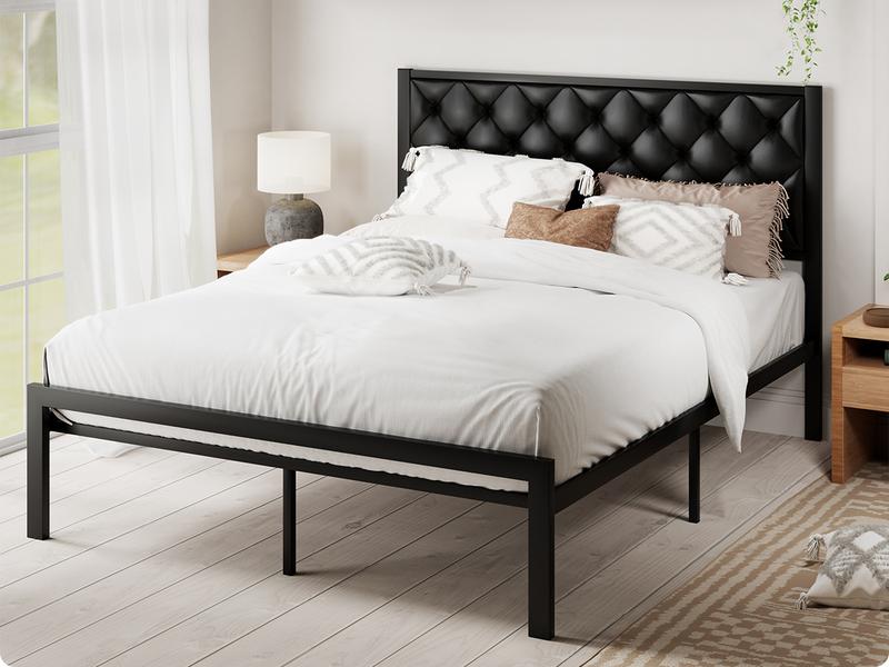 MUTICOR Metal Twin/Full/Queen/King Platform Bed Frame,Fabric Upholstered/Faux Leather Button Tufted Headboard【Frame Only No Mattress】17 Strong Slats Support, No Box Spring Needed,#TikTokShopBlackFriday #ChristmasGifts
