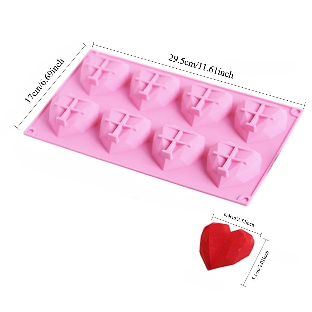 1pc 8-Cavity Diamond Heart Silicone Mold Valentine’s Day Chocolate Candy Mousse Cake Bomb Mold for Baking Heart Shaped Soap Making Mold