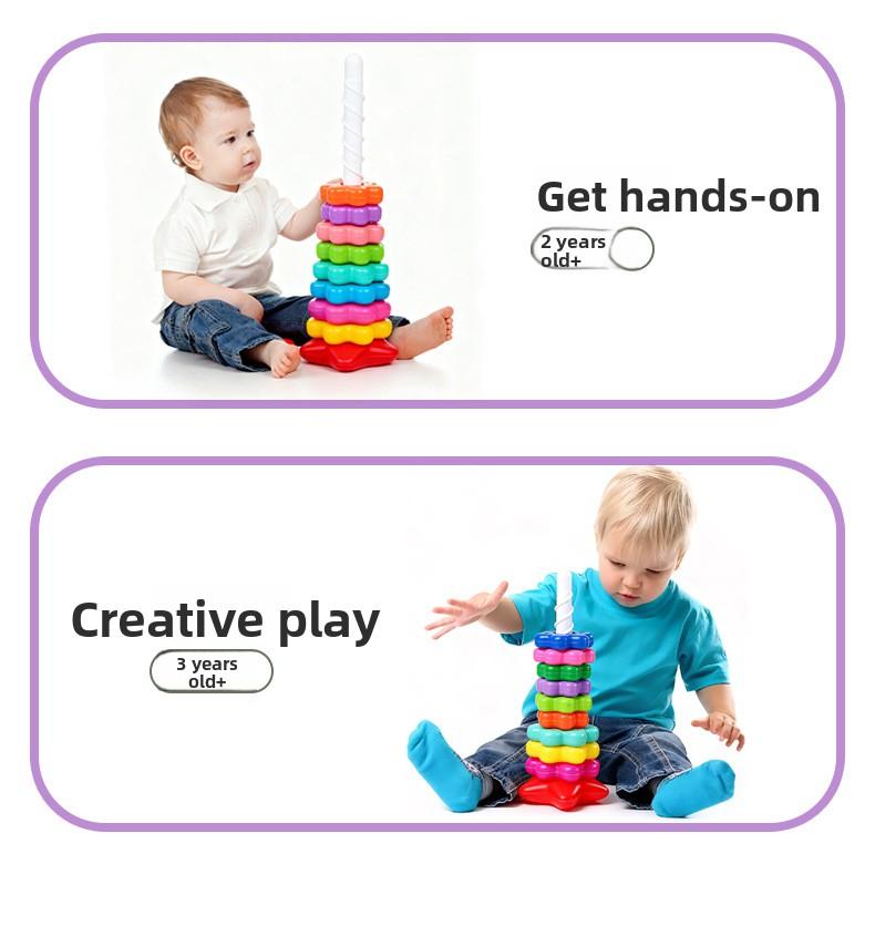 Explosive Rainbow Rotating Tower Flower Rotating Fun Stacking High Collar Early Education Puzzle Baby 6-Month Toy