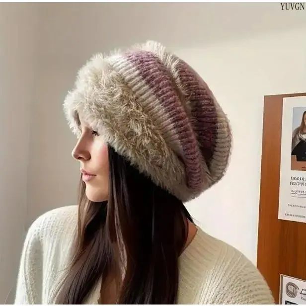 Women's Unisex Plush Pullover Beanie Hat Thick-Lined Brimless for Autumn Winter Keep Warm
