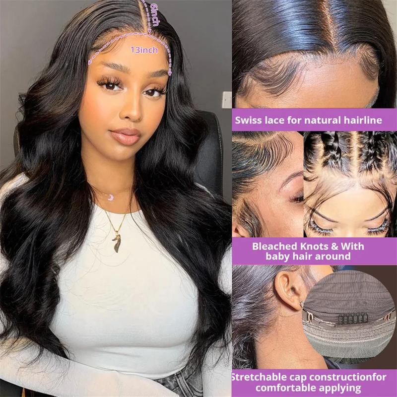 13x6 Lace Front Wigs Human Hair Body Wave Brazilian Hair Wigs For Women Natural Hair Line Pre Plucked Bleached Knots 13x6 HD Transparent Lace Frontal Wig 180% Density
