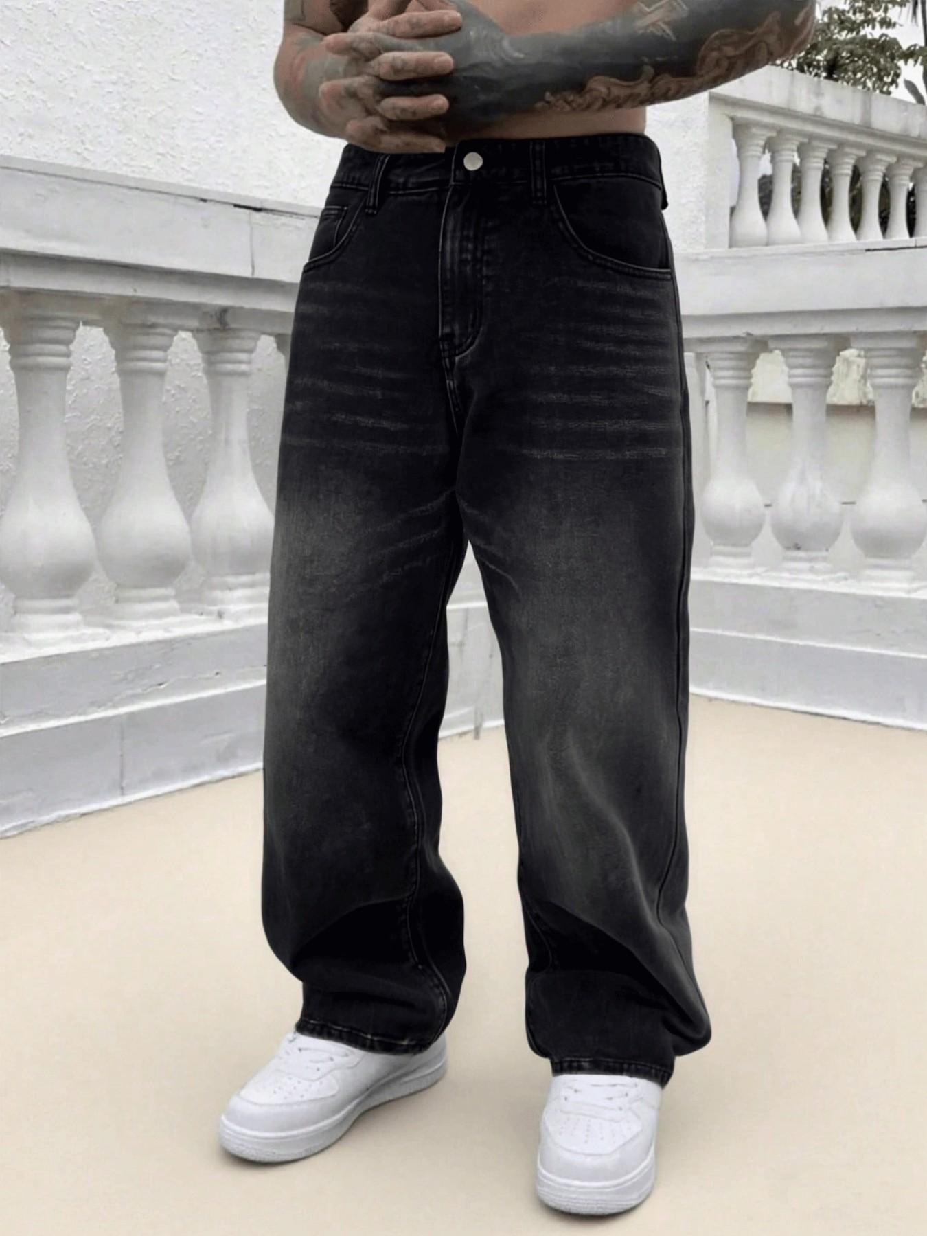 Men's Light Washed Loose Denim Jeans, Trendy American Street Style Wide Leg Pants, Perfect Gift for Husband Boyfriend, All Seasons Wear