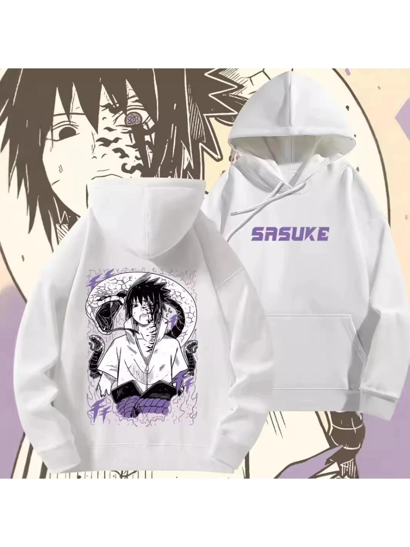 MINISO Long Sleeved Hoodie Men's Women Harajuku Pullover Casual Top Uchiha Sasuke Curse Print Street Wear Spring and Autumn Tops