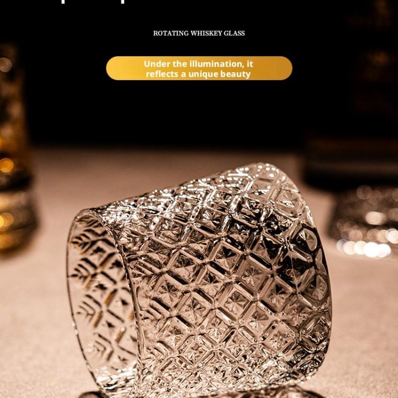 360° Rotating Whiskey Glass, Spinning Crystal Whiskey Tumbler, Luxury Drinking Glass, Elegant Barware, Perfect for Parties and Gifts