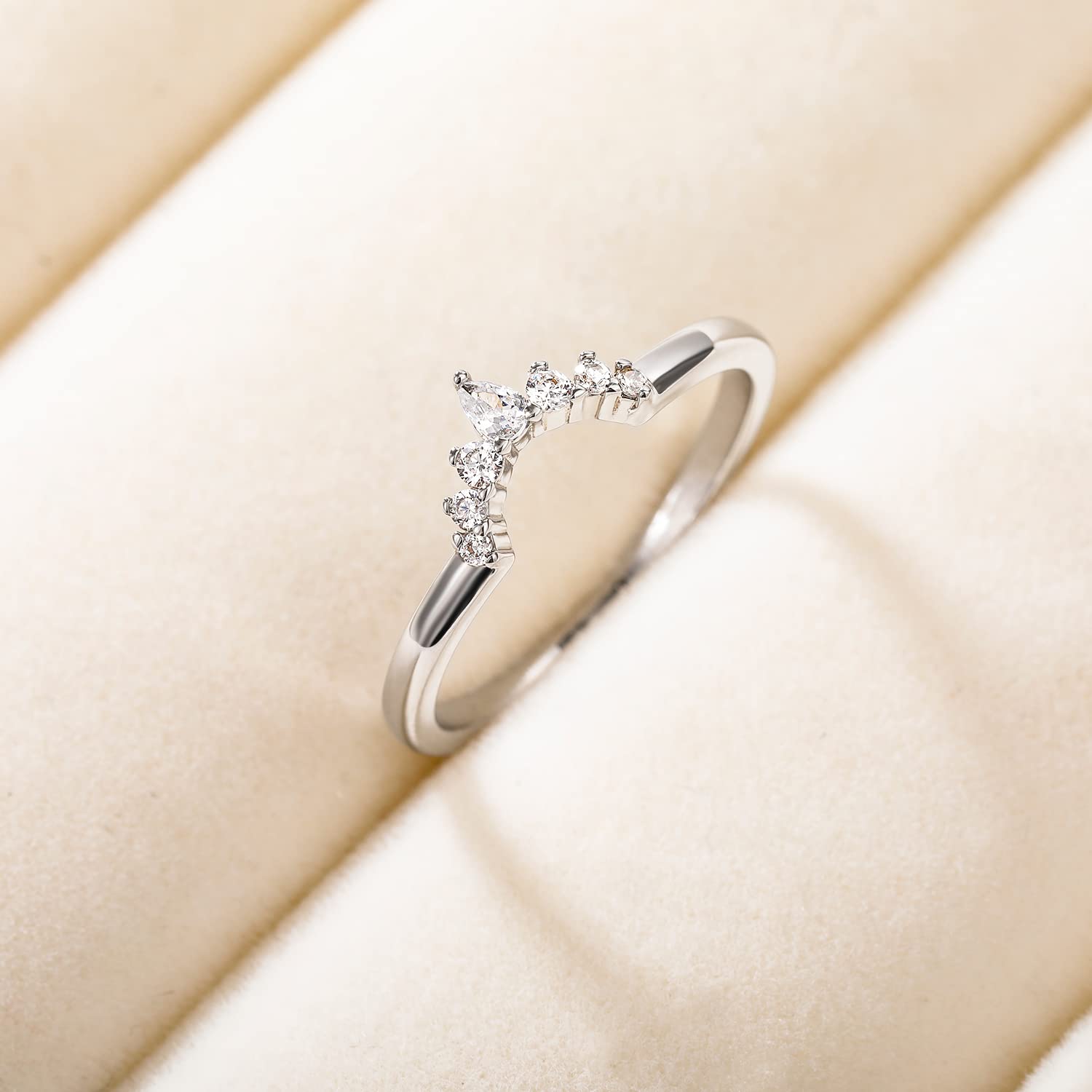 EAMTI 925 Sterling Silver Wedding Bands for Women Pear & Round Shaped CZ Cubic Zirconia Curved Stackable Engagement Rings for Her