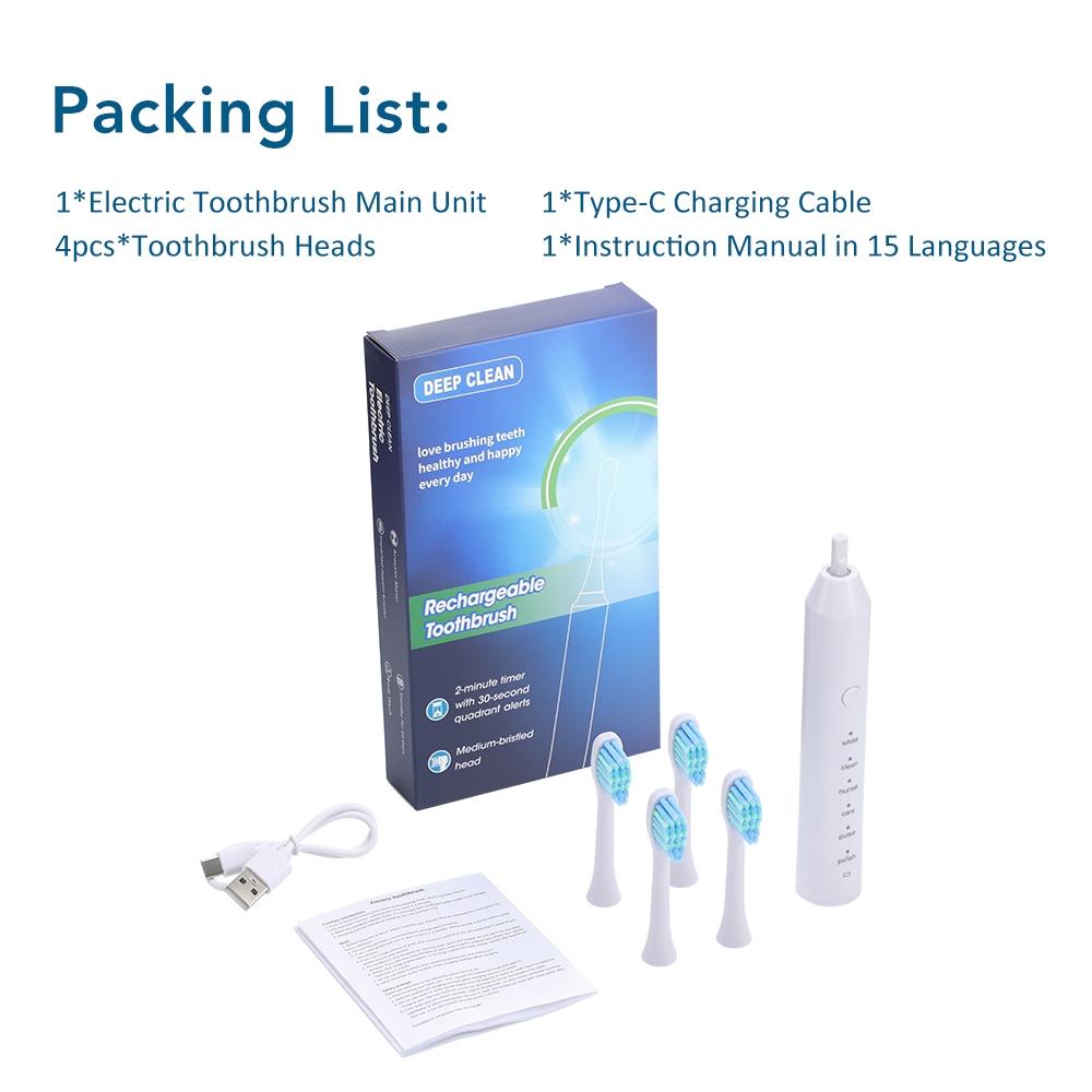 Electric Toothbrush,  With 4 Replacement Brush Heads 6 Modes Rechargeable Toothbrush, Waterproof Design Teeth Cleaning
