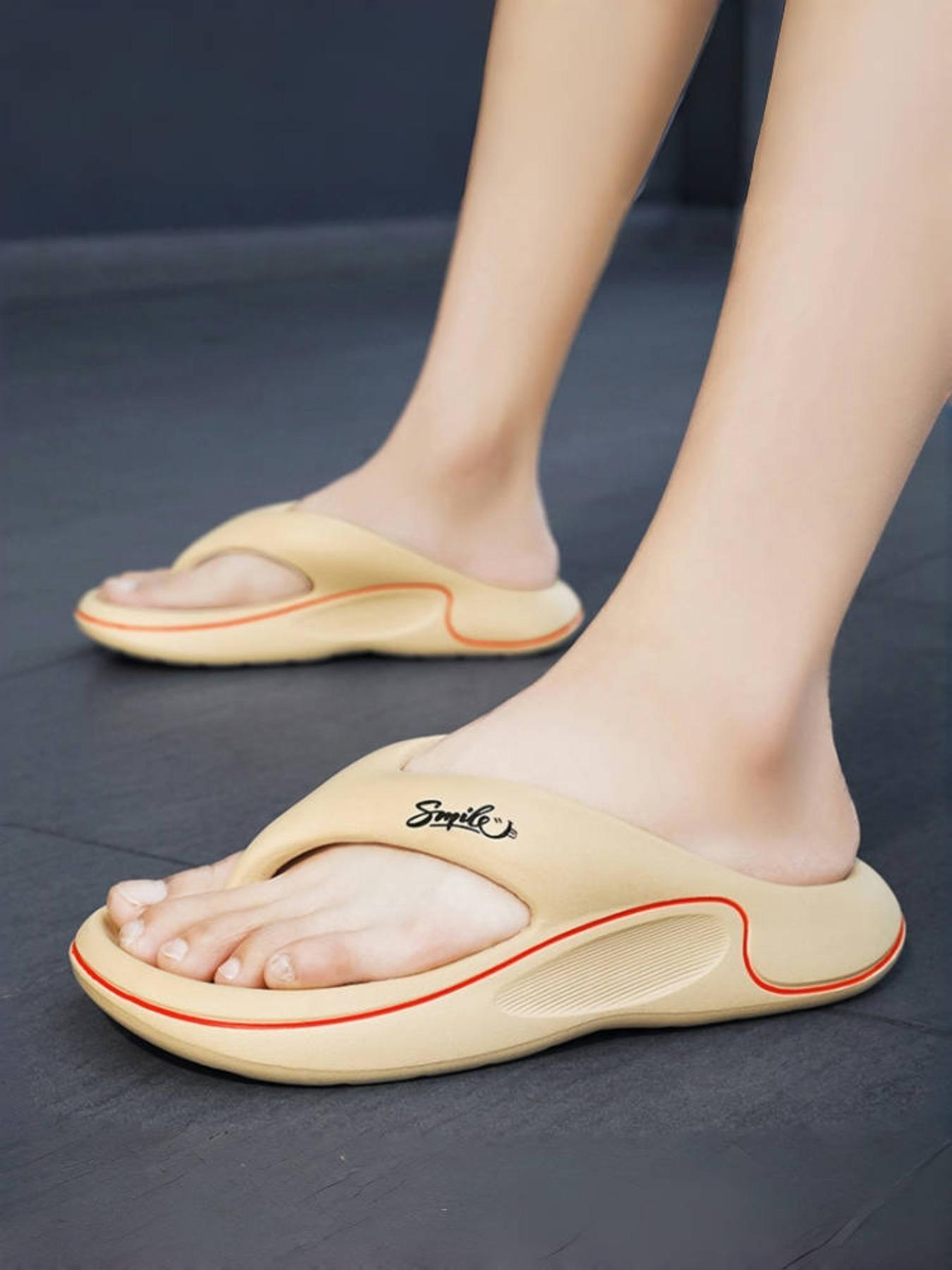 Women's Khaki Letter Print Flip-Flops: Thick Height-Increasing Sole + Personalized Design, Daily Outdoor Casual Shoes