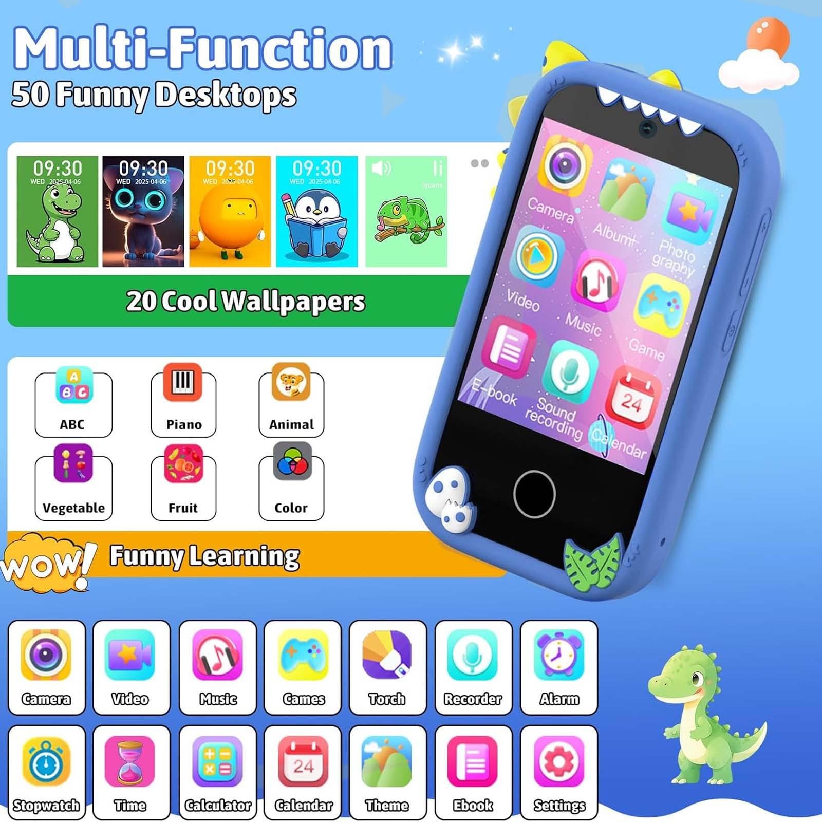 Kids Smart Phone Touch Control Design With Dual Cameras For Photo Taking Great Gift For Kids Birthday