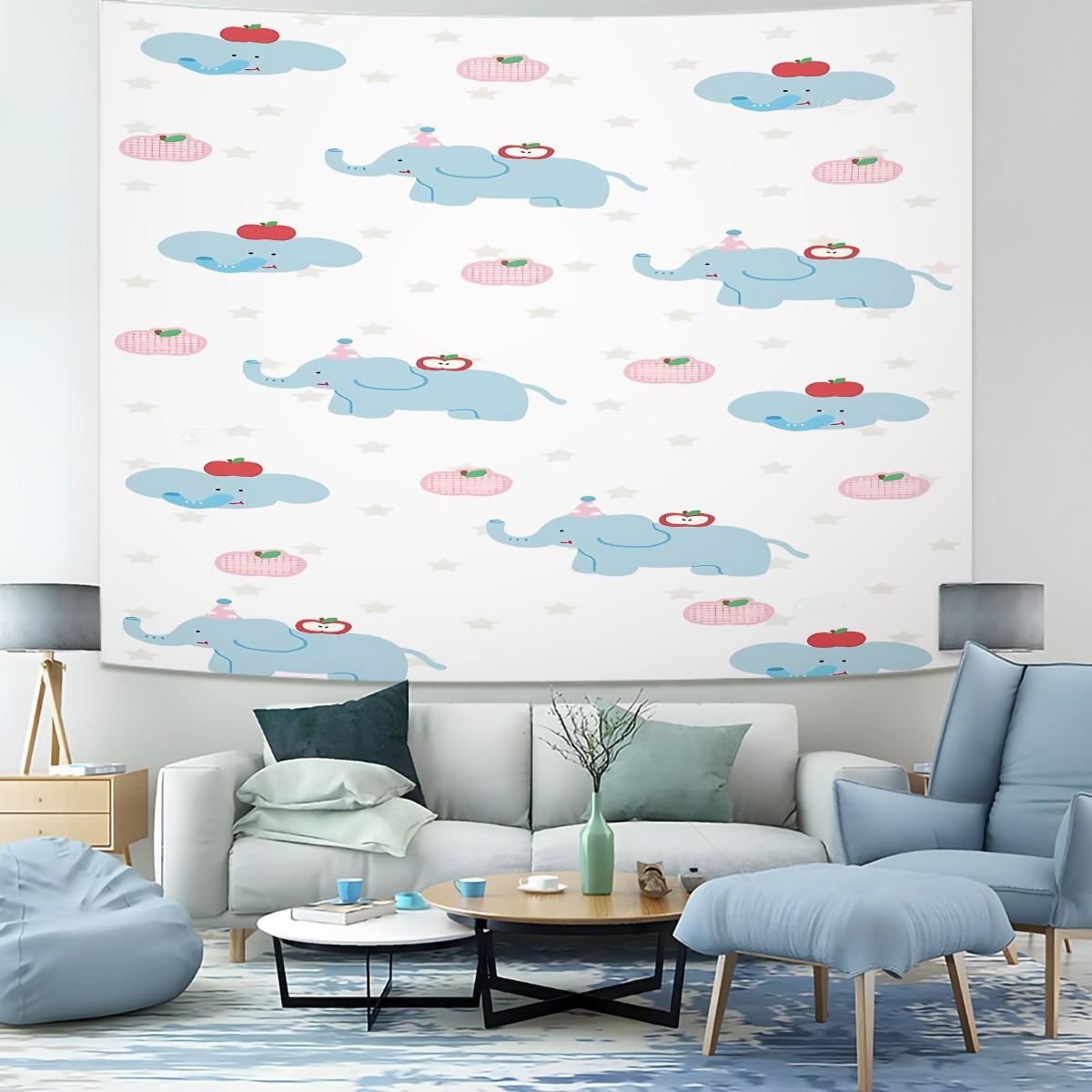 1 Fresh and Cute Cartoon Elephant Print Tapestry, Suitable for Bedroom, Living Room, and Dorm Room Wall Decor a Gift Loved by Children and Teenagers