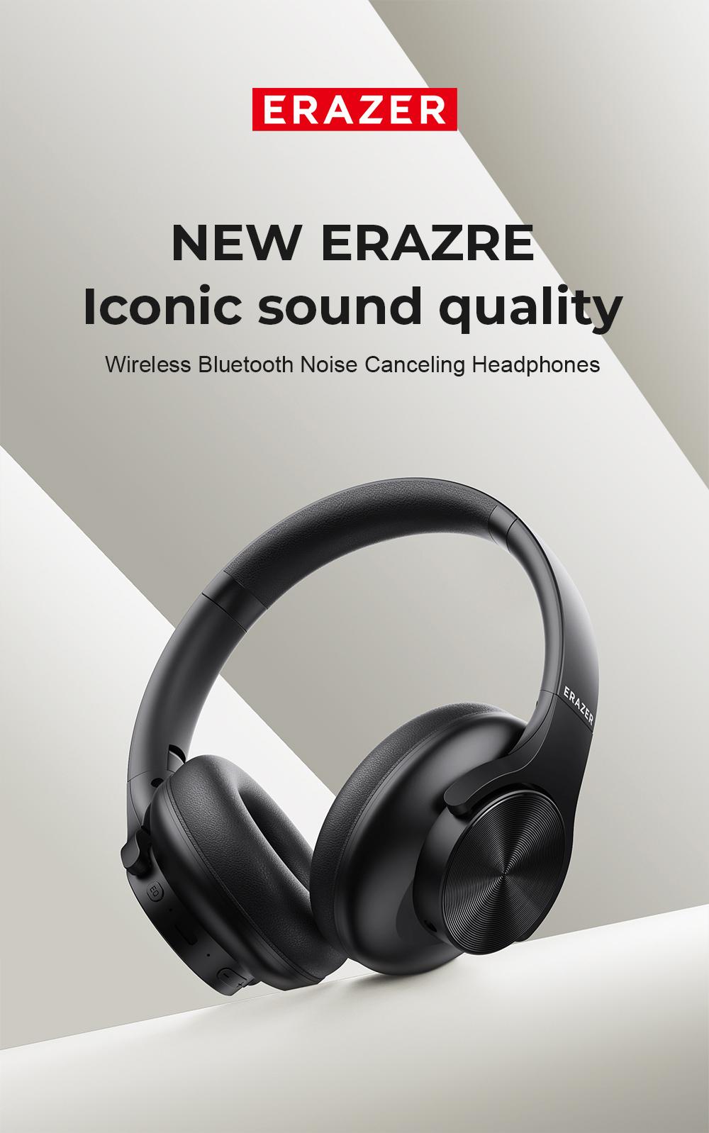 ERAZER Active Noise Cancellation Wireless Over Ear Headphones,Foldable Light weight Bluetooth Headsets,Deep Bass,With Microphone Audio Electronic