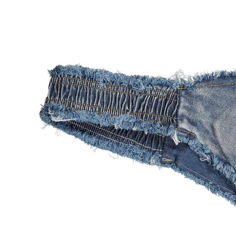 Women's 2-Piece Denim Bikini Swimsuit Set - Distressed Fringed Top, Denim Hot Pants, Beach Wear for Beach Outings, Bar Performances