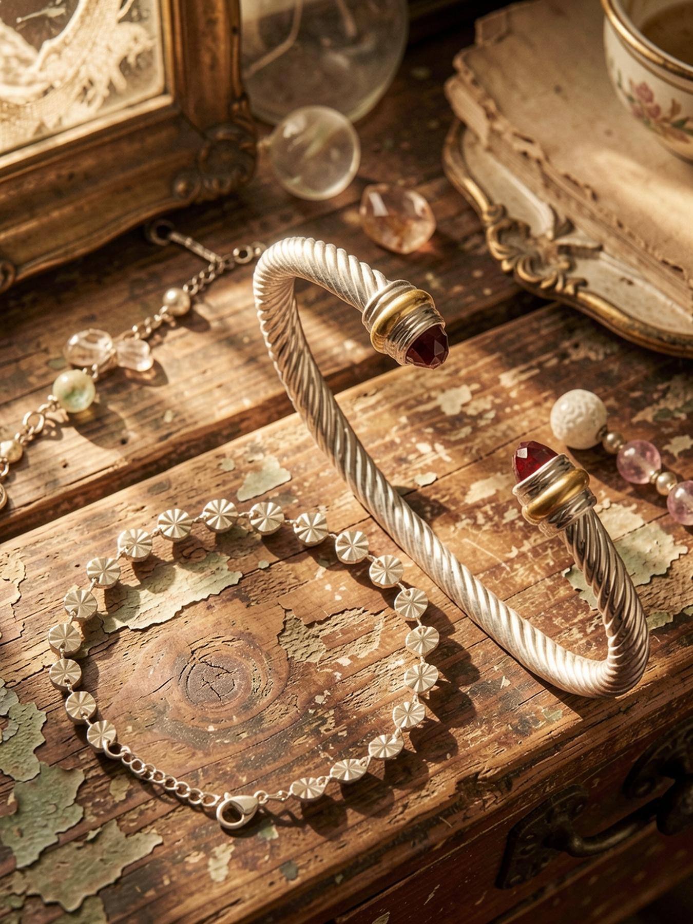 18k Embroidered Bracelet, Diamond-encrusted Twisted Bracelet, Adjustable Bracelet, Versatile Punk, Fashionable, Simple, Luxury Accessory # Jewelry / Stainless Steel / Colorfast / Hypoallergenic / Couple / Festival / Party / Ideal Gift