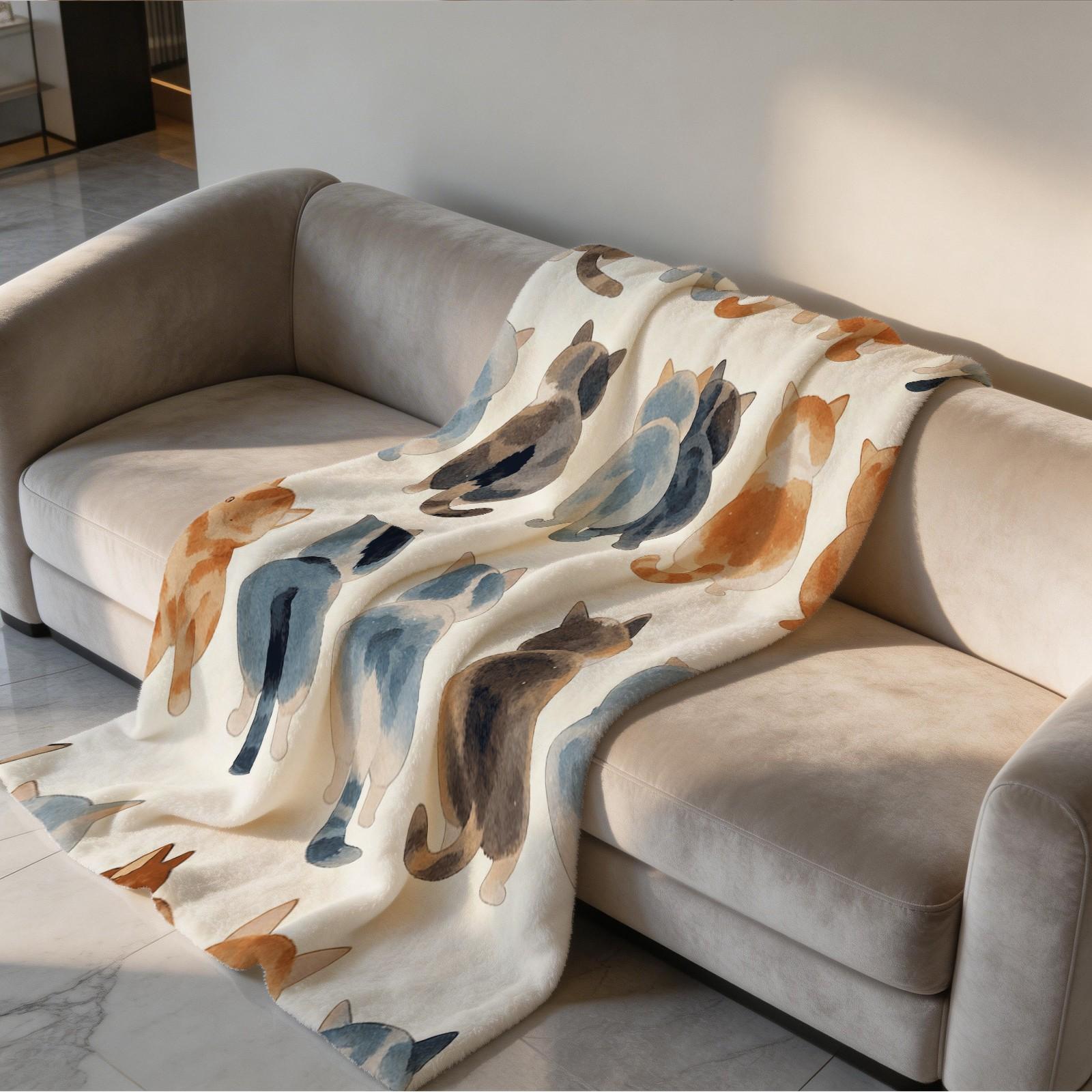 1 Pack Cute Watercolor Cat Butt Flannel Blanket, Super Soft Plush Fleece Throw Blanket, HD Digital Single-Sided Print Cat Lover Gift Blanket, Cozy Decorative Warm Blanket for Sofa, Bed, Car, Travel