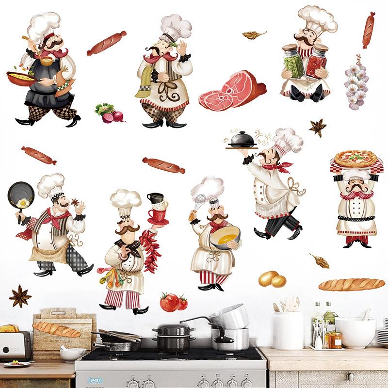 Chef Kitchen Wall Decals Wall Sticker Decorative Wall Sticker Waterproof Wall Sticker Vinyl Sticker Wine Food Quotes Wall Stickers Kitchen Dining Room Restaurant Home Decor Wall Decor DIY Refrigerator Stickers