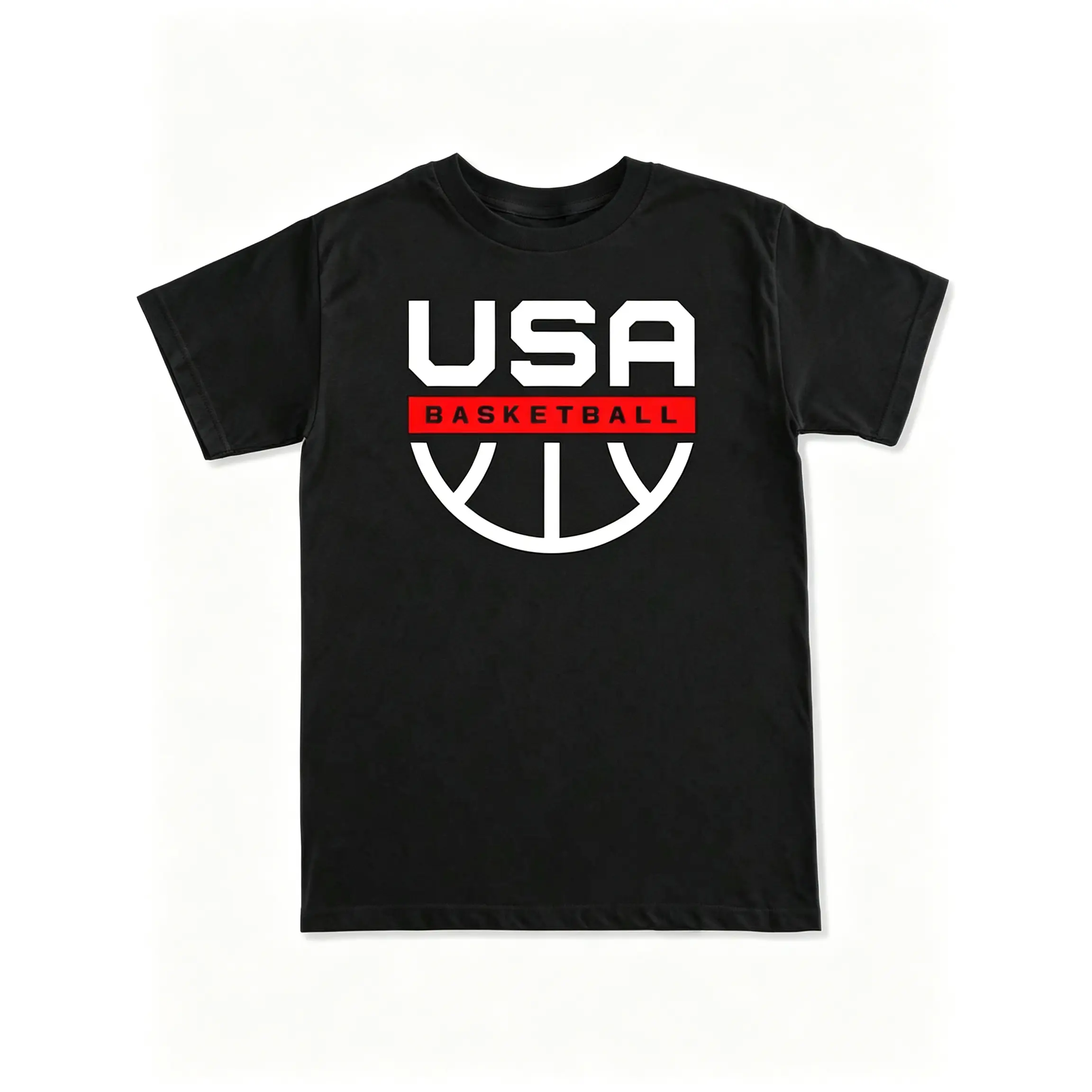 Men's USA Basketball Graphic Crew Neck T-Shirt - Black With Red & White Print, Soft Breathable Fabric, Regular Fit Short Sleeve Tee For Casual Wear