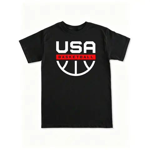 Men's USA Basketball Graphic Crew Neck T-Shirt - Black With Red & White Print, Soft Breathable Fabric, Regular Fit Short Sleeve Tee For Casual Wear