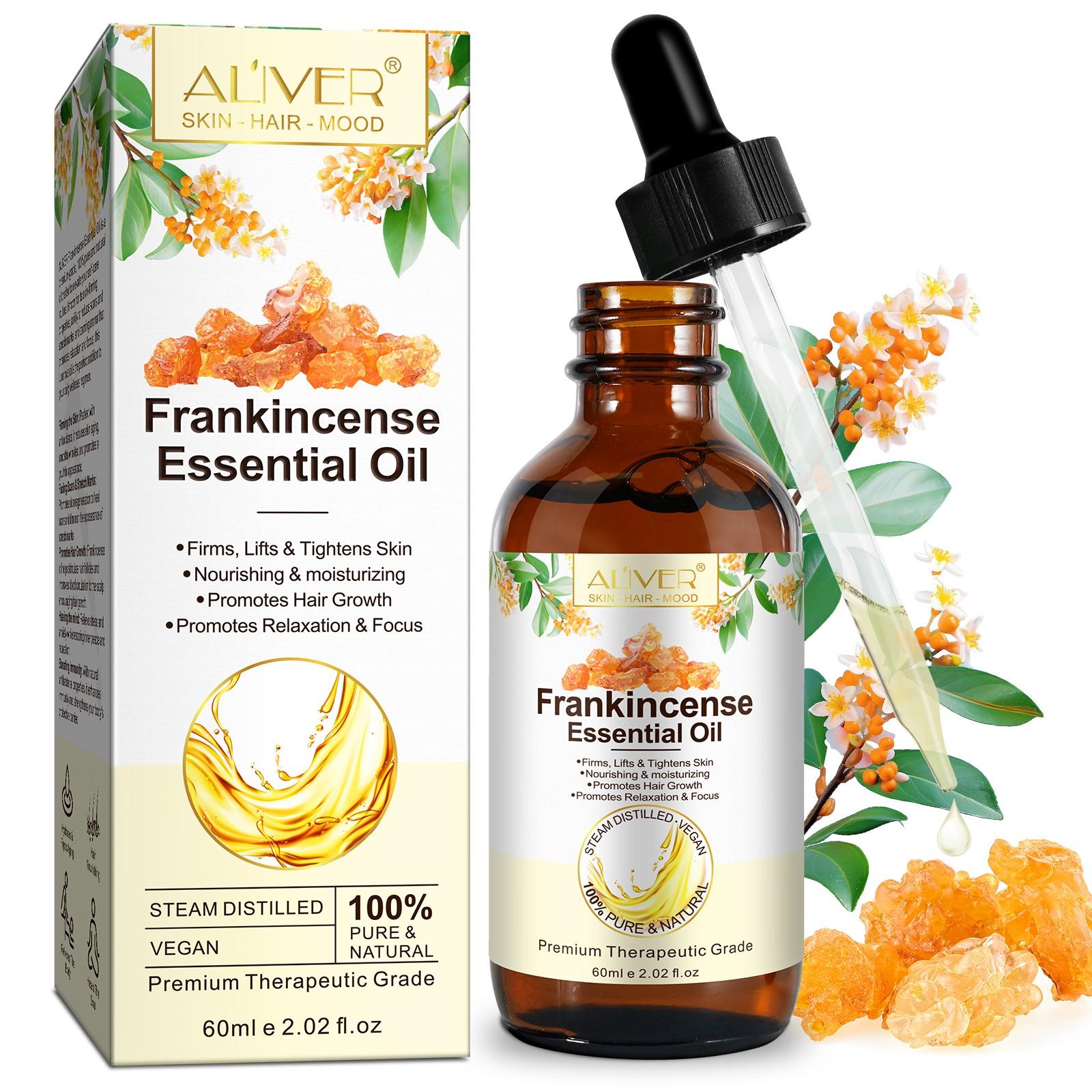 Frankincense Essential Oil, 60 ml of frankincense essential oil, used for moisturizing and nourishing the hair, nails and face. It can be used in diffusers, humidifiers, massages and soaps. Essential for home use, suitable for both men and women.