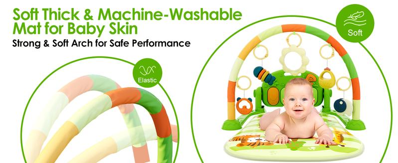 Baby Play Mat Baby Gym,Funny Play Piano Tummy Time Baby Activity Mat with 5 Infant Sensory Baby Toys, Music and Lights Boy & Girl Gifts for Newborn(Green)