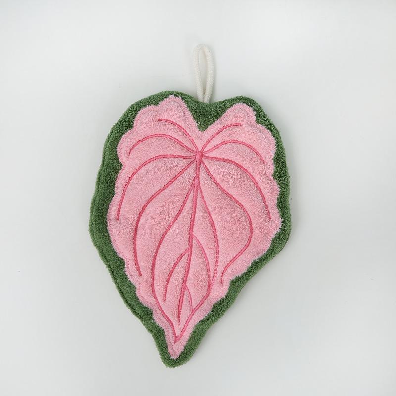 1 Pack Leaf Shaped Coral Fleece Hanging Hand Towel | Thickened Absorbent Lint-Free Quick-Drying | Multi-Purpose Towel Cleaning Cloth for Kids Home Kitchen Bathroom Daily Use
