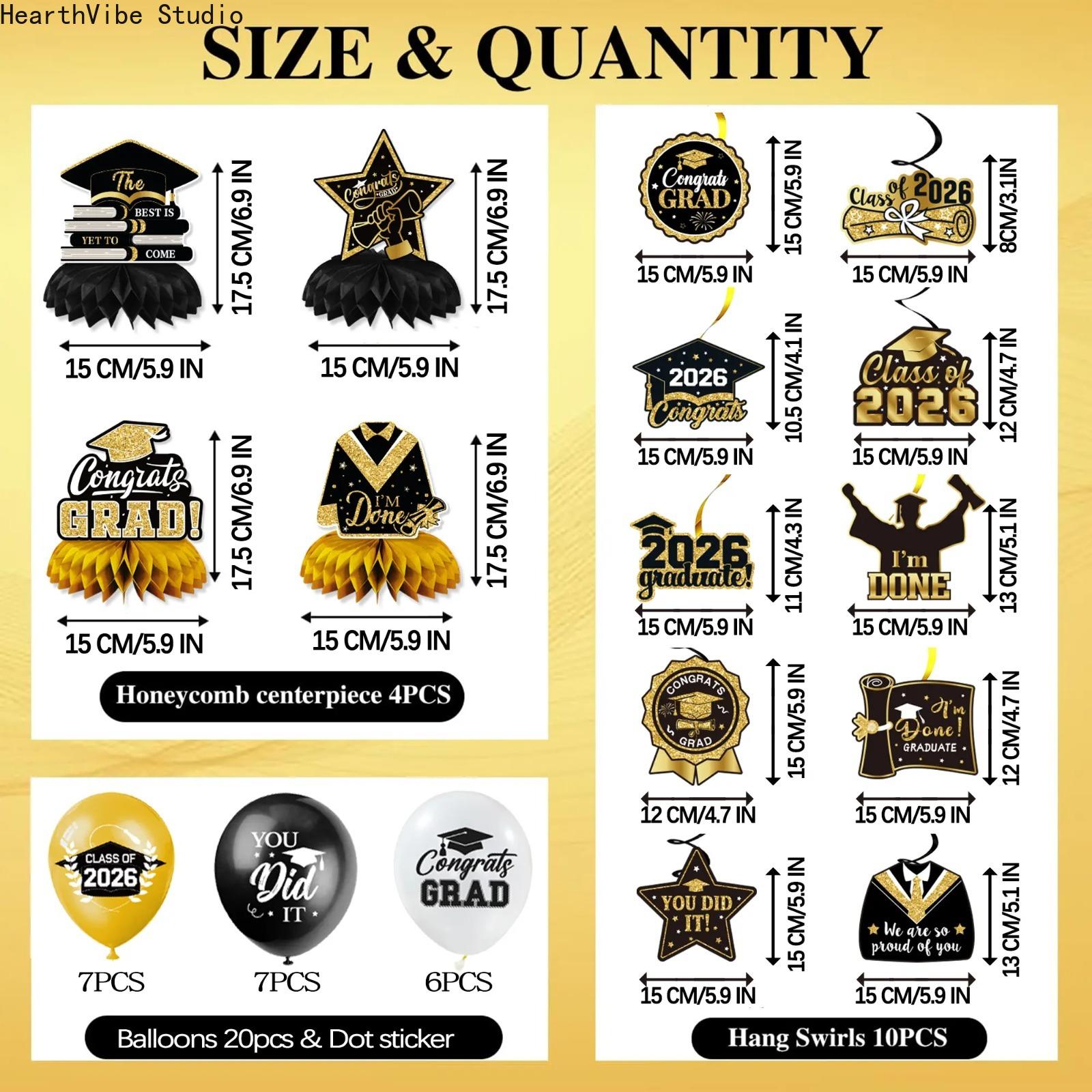 2026 Graduation Decorations Set, Complete Black & Gold Kit with Backdrop & Balloons, Elegant Congrats Banner for High School, Aesthetic Supplies for Home, Summervibes Edition, Graduation Decorations 2026
