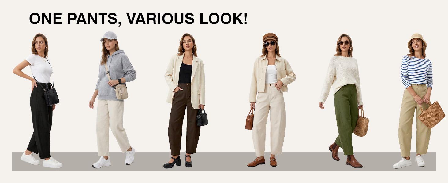 Tankaneo Womens Barrel Baggy Pants Casual Wide Leg Elastic Waist Palazzo Pants Mid Rise Loose Trousers