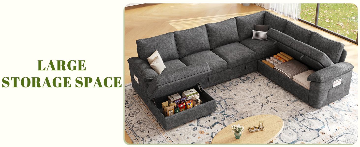 【4-5 Packages】108 Inch Sectional Sleeper Sofa with Pull Out Bed, U Shaped 5/7 Seat Modular Sectional Sofa with Storage, Sectional Couches for Living Room, Cloud Modular Couch, Removable Sofa Cover#daybed
