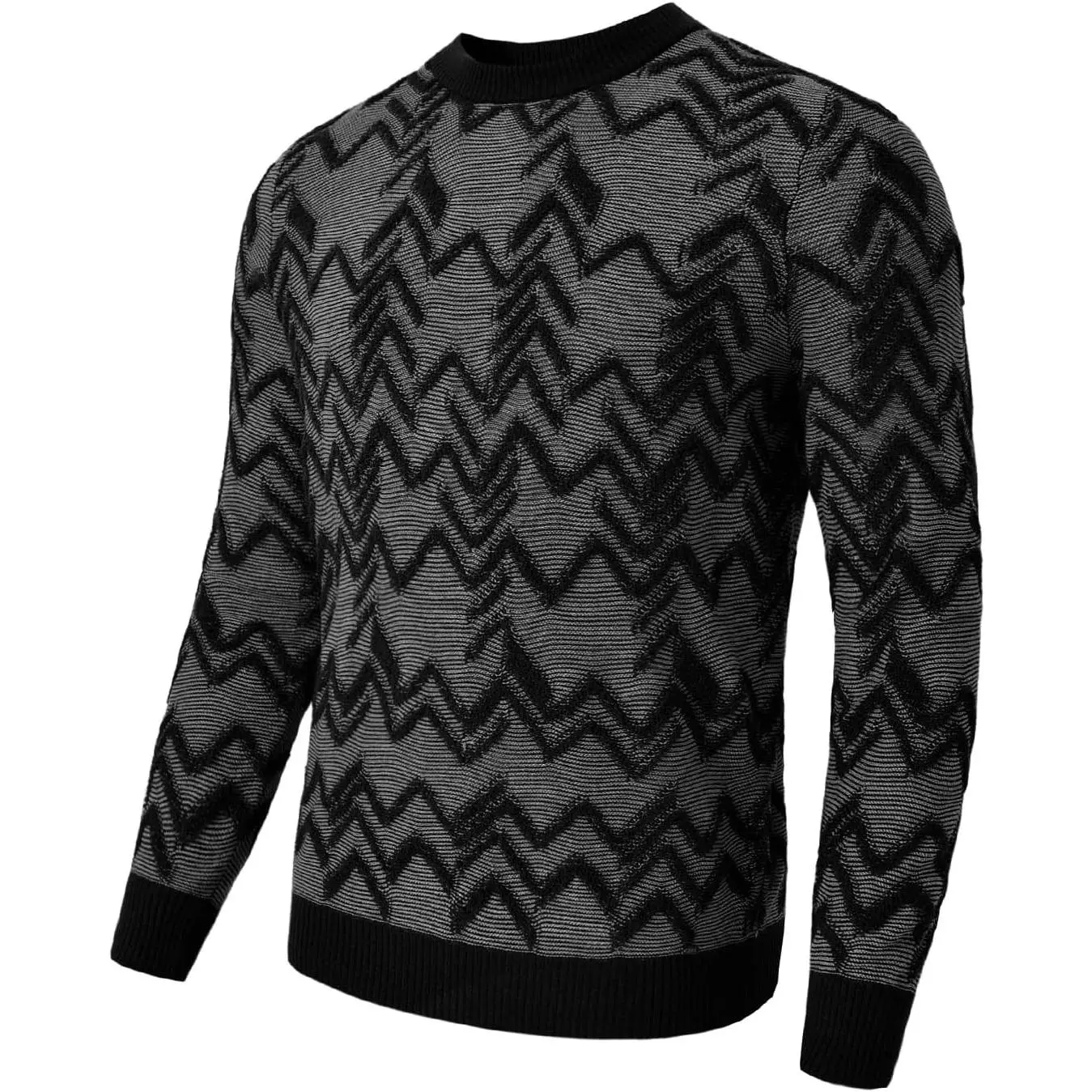 Men's Retro Argyle Sweater Long Sleeve Slim Fit Crewneck Pullover Sweater