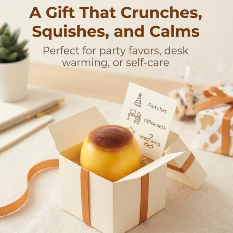 Non-Rebound Slow Rising Caramel Pudding Stress Ball, Soft Crispy Bead Filled Silicone Squeeze Toy, Squishy Fidgets, Anxiety Relief & Party Favors, Crunchy Pudding Squishy, Squishy Stress Balls