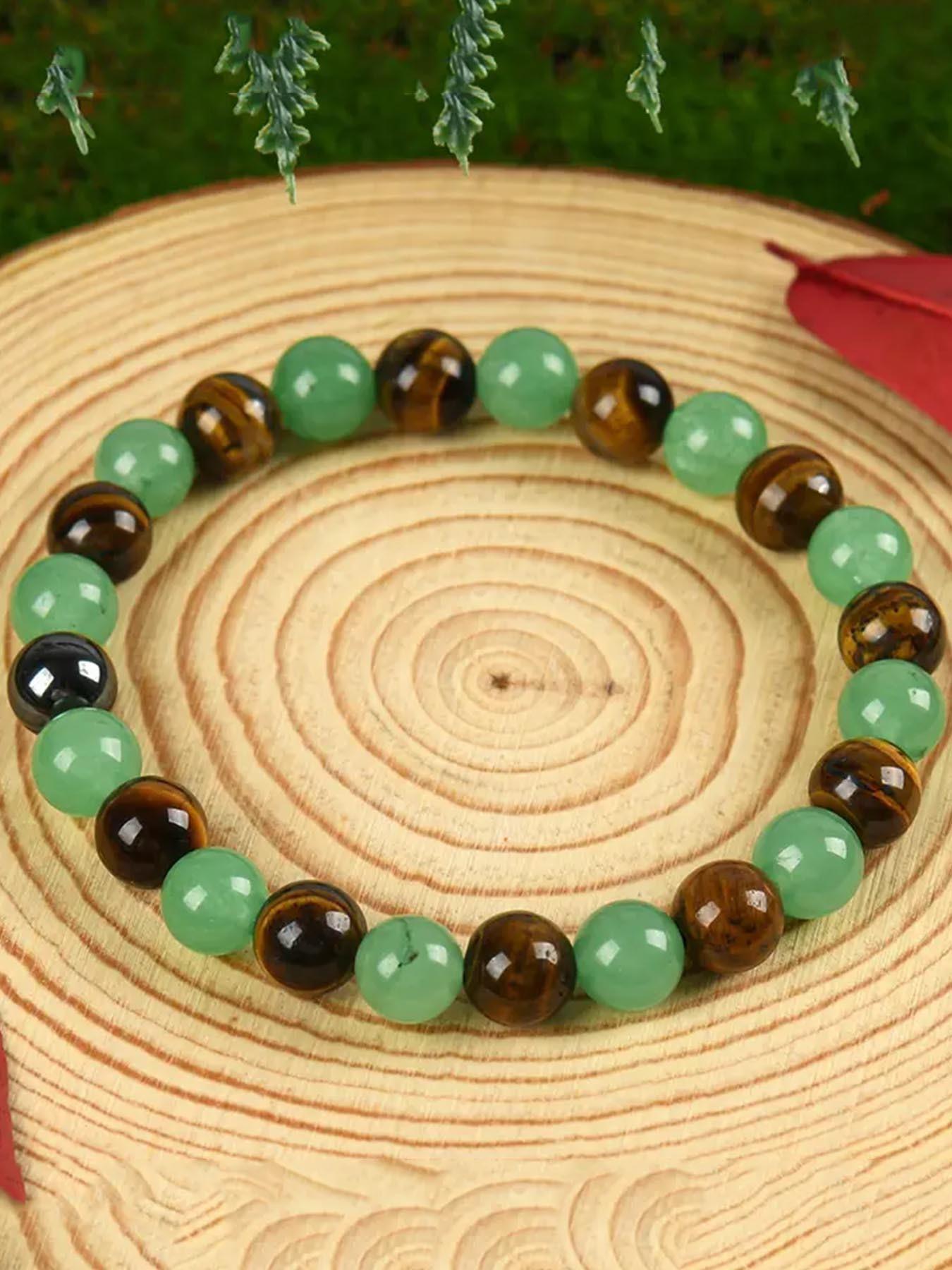 1pc Money Attraction Bracelet, Tiger Eye Green Aventurine Natural Bracelet, Luxury Jewelry Bracelet, Blue Friendship Beaded Jewelry, Protection Bracelet, Encouragement Gift, Fashion Artificial Bracelet, Colorblock Beaded Crystal Bracelet