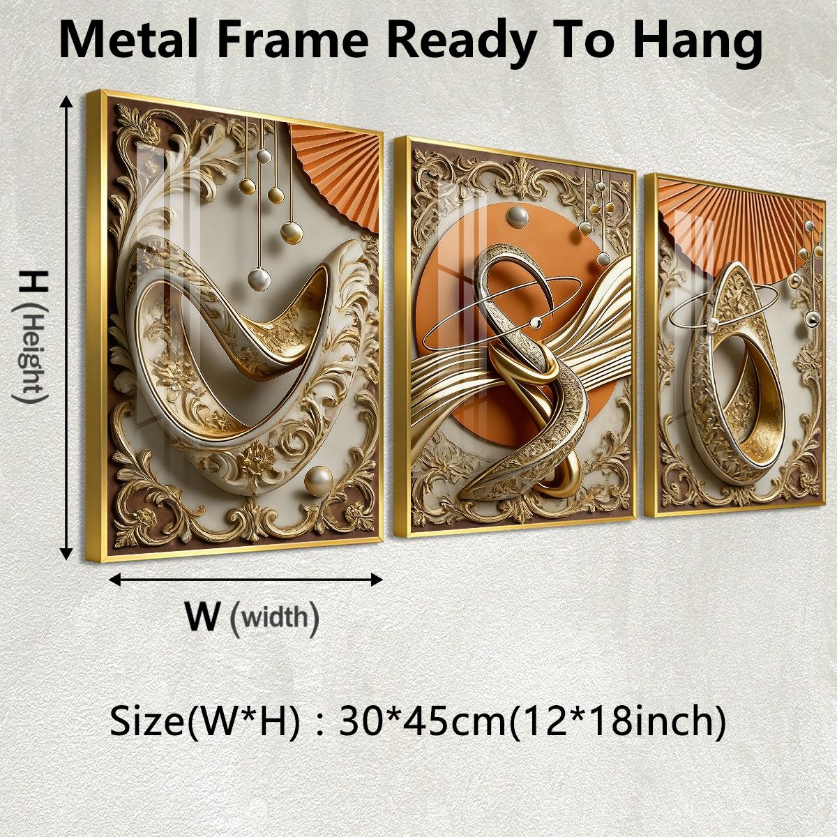 3 Counts Aluminum Alloy Framed Painting, Abstract Gold And Beige Geometric Art Pictures, Home Decoration For Living Room, Bedroom, Office, Restaurant, Hallway Wall Decor, Odorless Print Artwork, Luxury Perfect Gift For Friends And Family