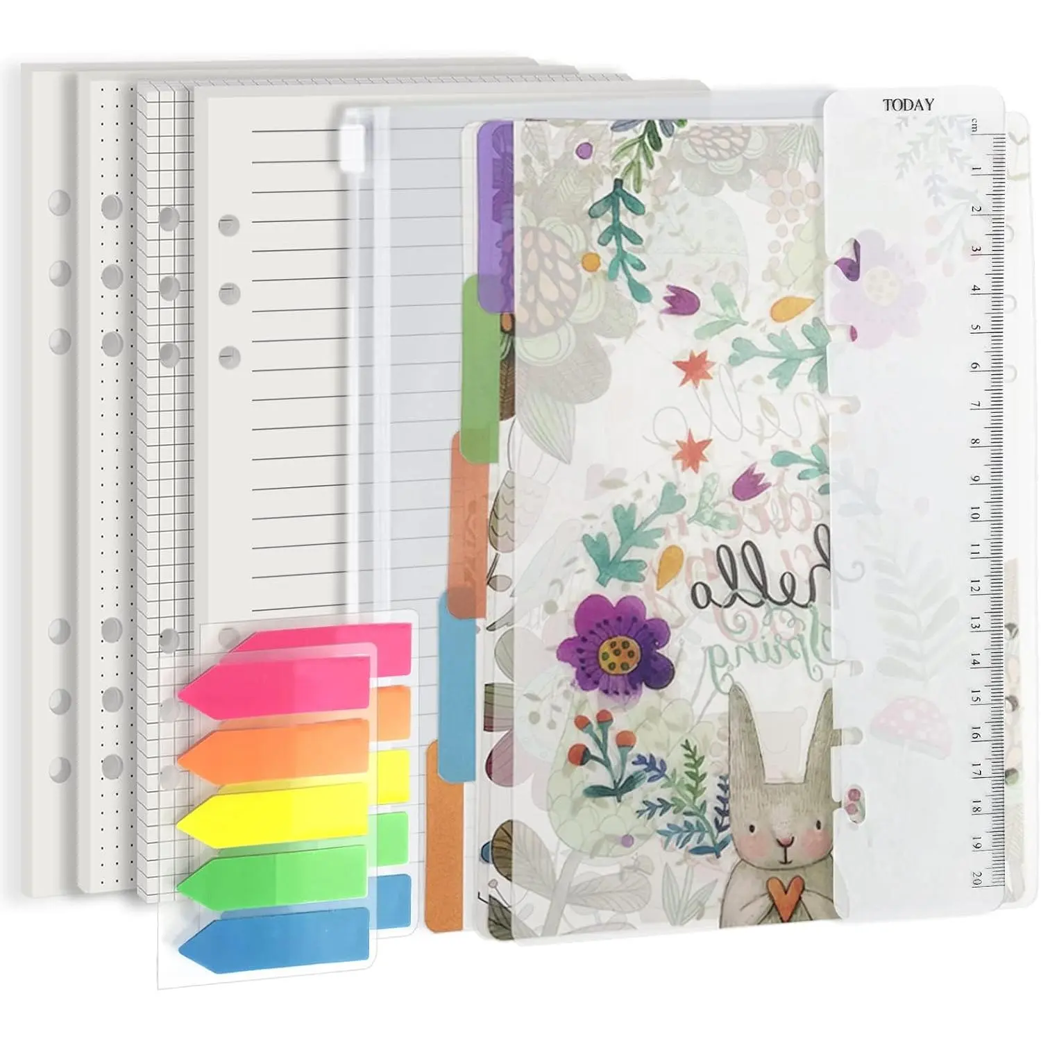 A5 Binder Refill Kit, 160 Pages, 100 GSM, 8.26 x 5.5 in | Compatible with Filofax A5 6-ring binders; includes dot, lined, grid and blank inserts plus planner accessories.