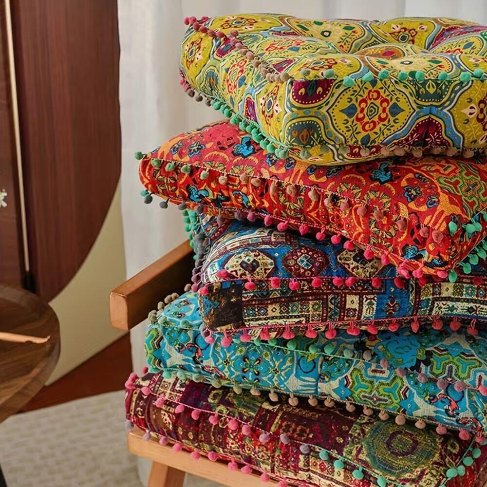 YJ 1-Piece Bohemian Print Thick Cushion - Soft Comfortable Meditation Pad, Sofa Pillow for Room Decor, Suitable for Living Room, Office Multifunctional Home Textile Accessory, House Decor