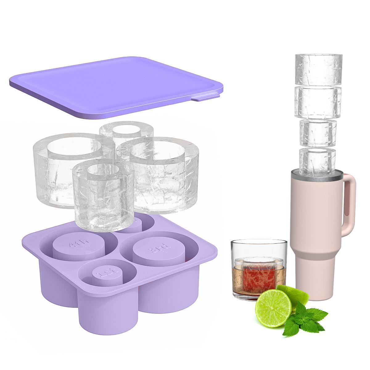 1PC Stanley silicone ice tray, 4-panel covered easy to release ice cube mold, large capacity water cup accessories for coffee, cocktails, and cold drinks enthusiasts, Stanley ice cream cup accessories