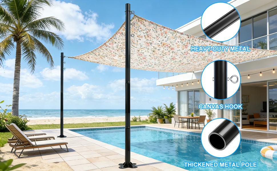 2 Pack 12 Ft Shade Sail Poles, Heavy Duty Metal Outdoor Support Post Kit, Rust-Resistant Shade Sail Support Poles, Adjustable Metal Sun Shade Poles for Patios, Courtyards, Backyards and Gardens tiktokshopbacktoschool