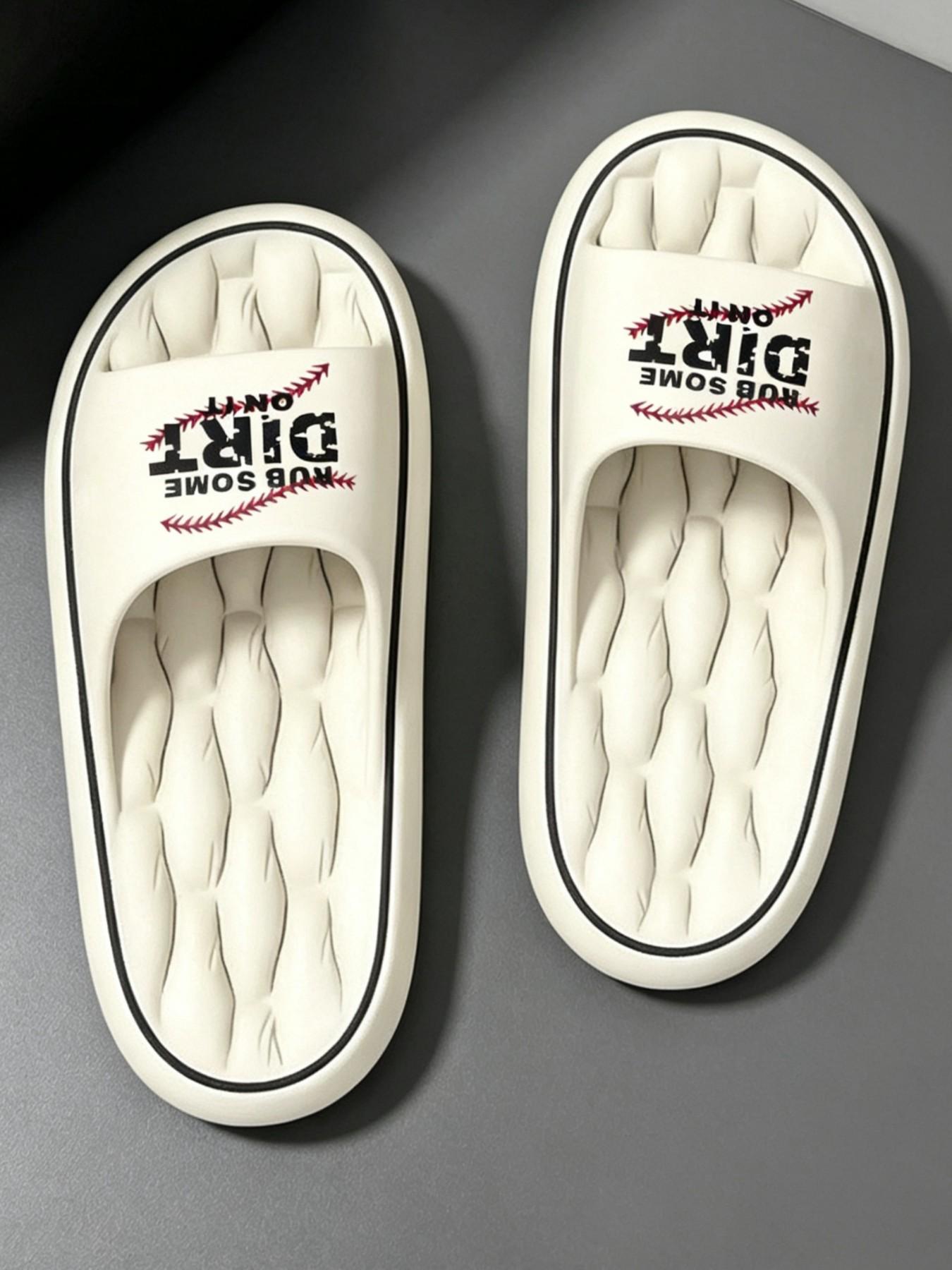 Unisex Baseball Print Pillow Slides, Non-Slip Eva Cloud, Fashionable Soft Slippers, Indoor Outdoor Casual Home Shoes, Runs Small, Size Up One Size