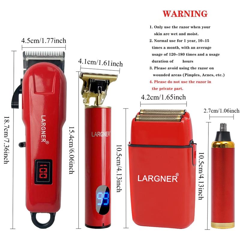 4 in 1 Electric Hair Trimmer Kit, 1 Set Rechargeable Hair Clipper Set, Professional Hair Cutting Grooming Kit for Men, Hair Beard Trimmer