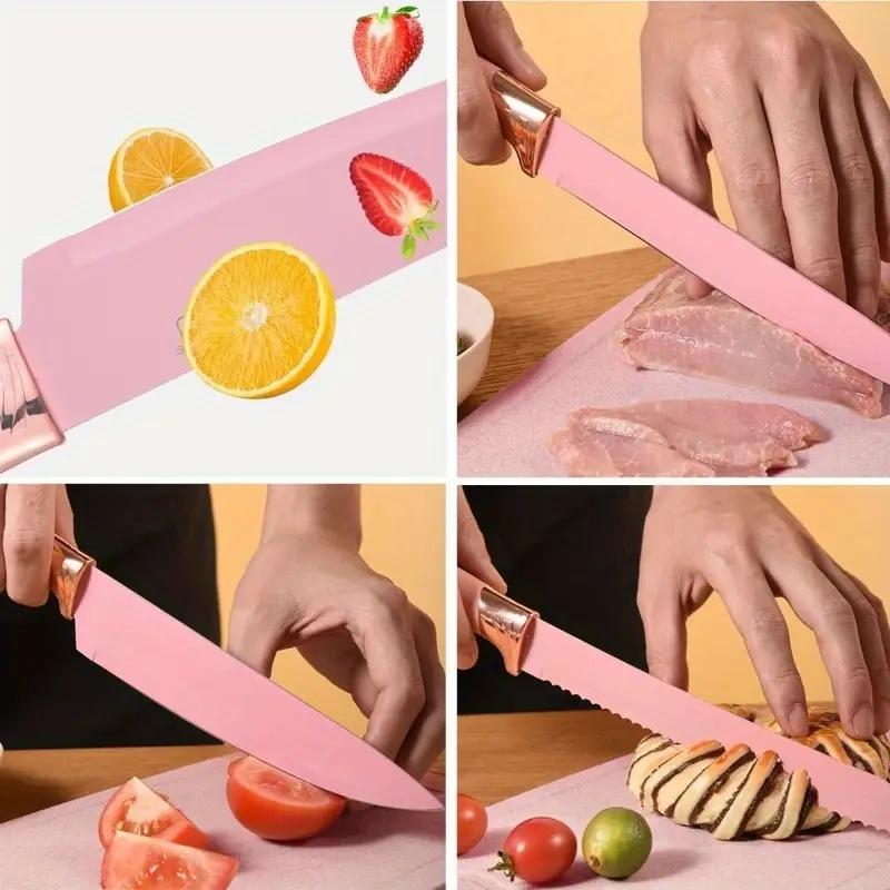 Love atFirst Find19-Piece Kitchen Knife Set with Heat-Resistant Silicone Cutlery & Wooden Handles - Includes Chef Knife, Non-Stick Compatible Tools, Easy to Clean - Ideal Gift for Women on New Year, Valentine's Day and More Cookware Kitchenware White Pink