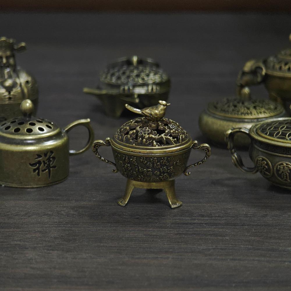 Assorted Vintage Incense Burners Miniature Ornate Metal Holders in Owl, Elephant & Teapot Designs | Desk & Home Fragrance Decor with Blue Gift Box
