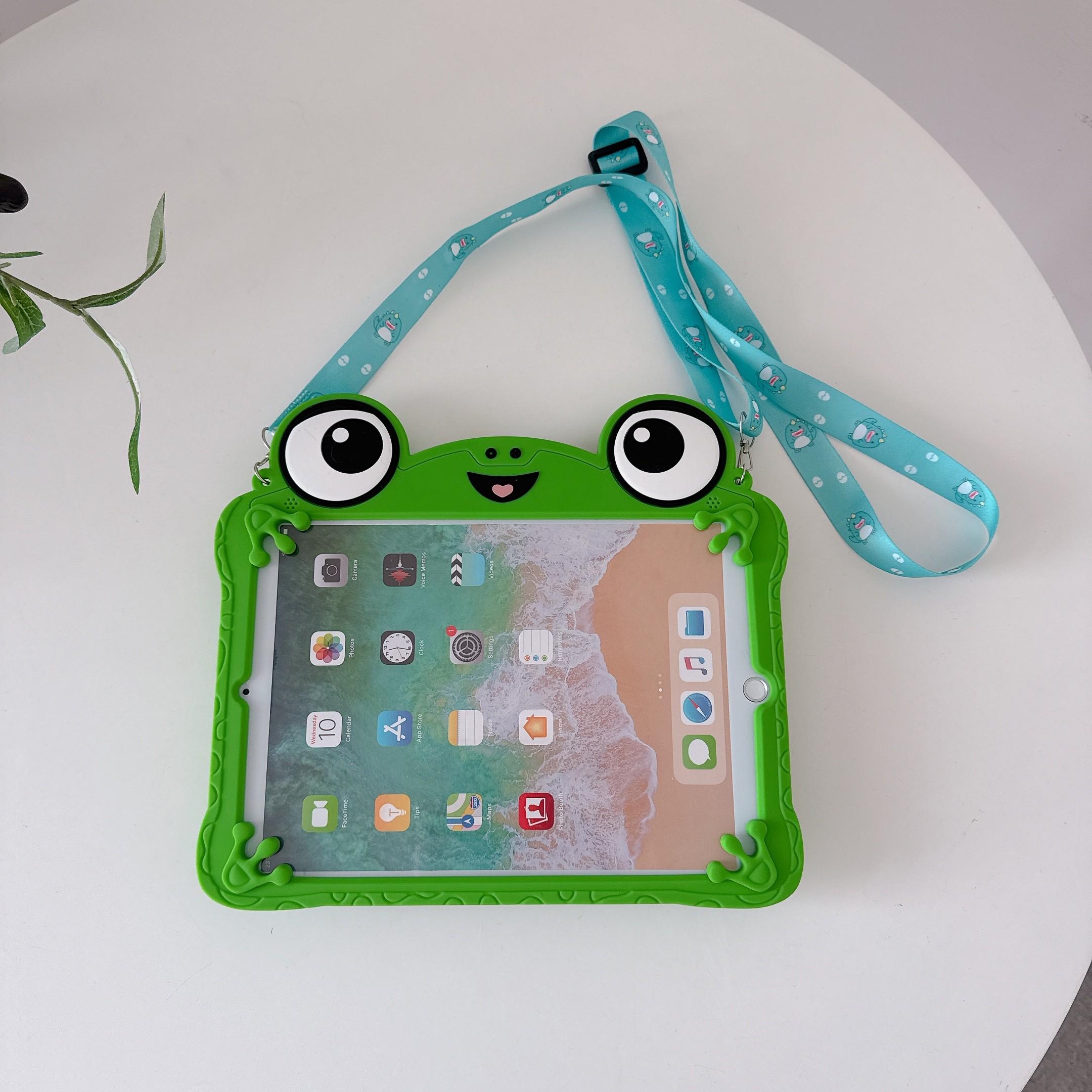 Cute Frog Tablet Case for Kids, Soft Silicone Protective Cover, 360° Rotating Stand, Cartoon Design, Compatible with iPad 7th-10th & Air 11-Inch, Tablet Accessories