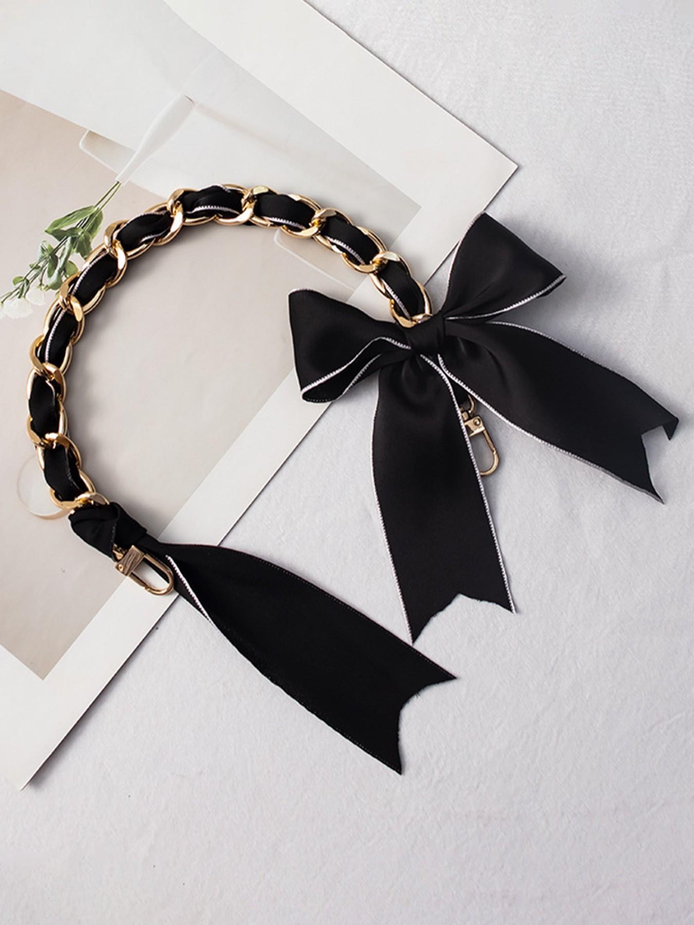 Luxury Satin Bow Bag Chain Strap, Gold Tone Chain Handbag Extender, Aesthetic Coquette Bag Charm, Perfect Birthday Christmas Valentine's Day Gift for Women Girls, Trendy Shoulder Strap for Tote Backpack
