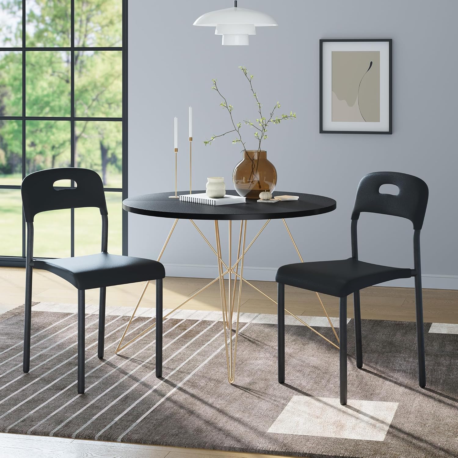 Dining Chairs, Stackable Modern Kitchen Chairs, Plastic Dining Room Chair with Metal Legs, Easy Assembly, Waterproof & Stain-Resistant, Suitable for Indoor and Outdoor